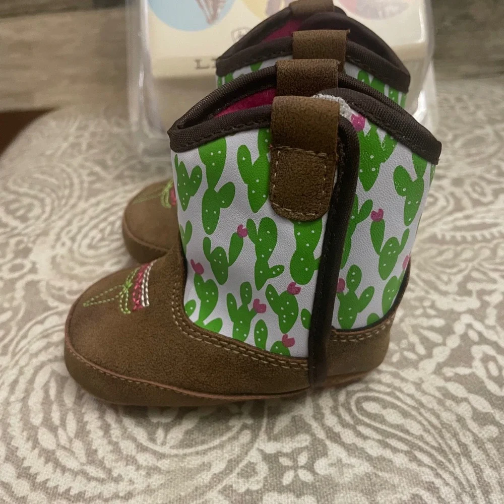 Ariat Lil Stompers Infant Girls Cactus Print Cowboy Boots Brown Pink Size 1